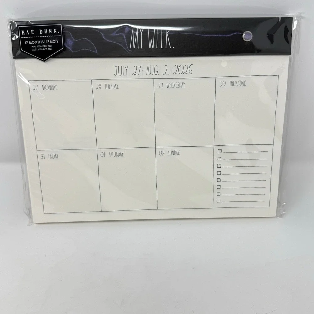 Rae Dunn My Week Weekly Planner 17 Month Aug 2026-Dec 2027 Desk Pad Black